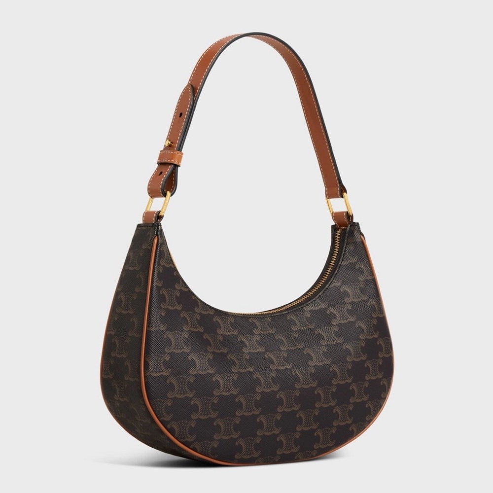 Celine Ava Shoulder Bag in Triomphe Canvas + Tan Calfskin NWT - Picture 2 of 15